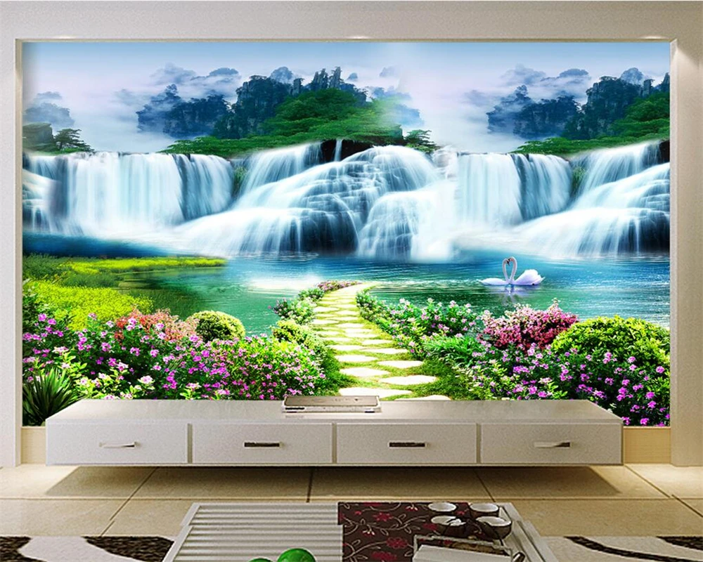 Beibehang Costom Wallpaper Bunga Pohon Jalan Air Terjun Lanskap Pemandangan Seni Mural Hidup Kamar Tidur Kamar Anak 3d Wallpaper Photo Wallpaper 3d Wall Paperwall Paper Aliexpress