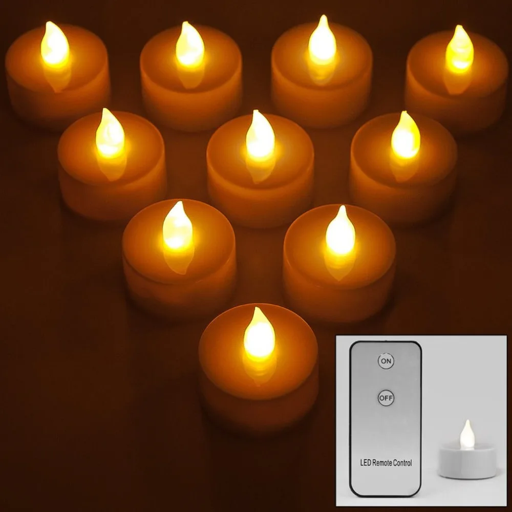 

10Pcs Warm White Remote Control LED Candle Light Flameless Energy-saving Electronic Flicker Light Home Party Decoration