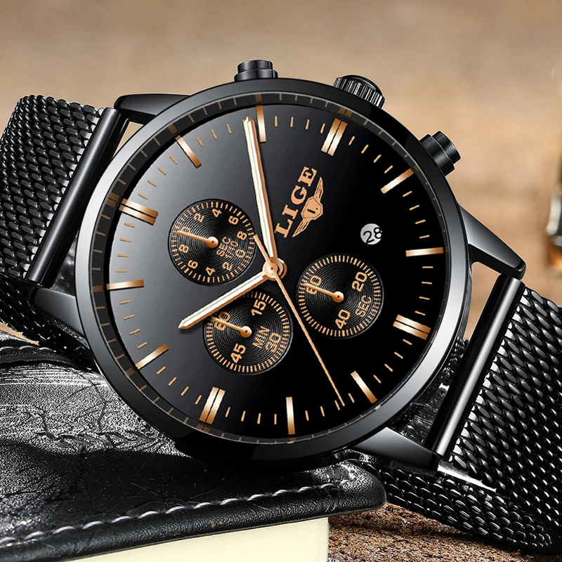  Relogio Masculino LIGE Men Watch Top Brand Luxury Quartz Watchs Casual Fashion Stainless Steel Wate