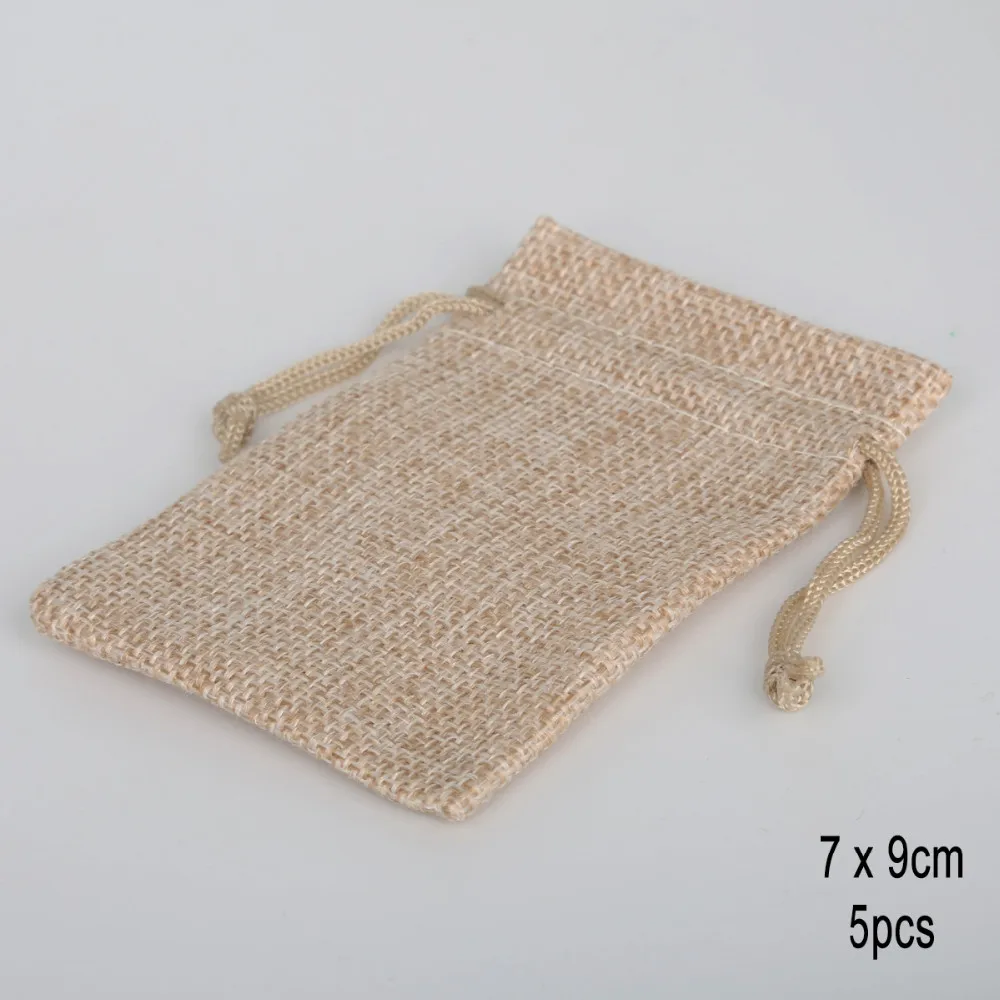 5PCS Natural Burlap Hessia Jute Cotton Linen Gift Bags Wedding Party Favor Holder Drawstring Jewelry Muslin Christmas Pouch