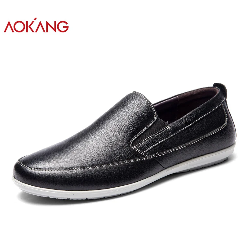 

AOKANG 2018 Autumn Shoes Men genuine leather men's loafers men casual shoes comfortable slip on medusa shoes flat soft sole shoe