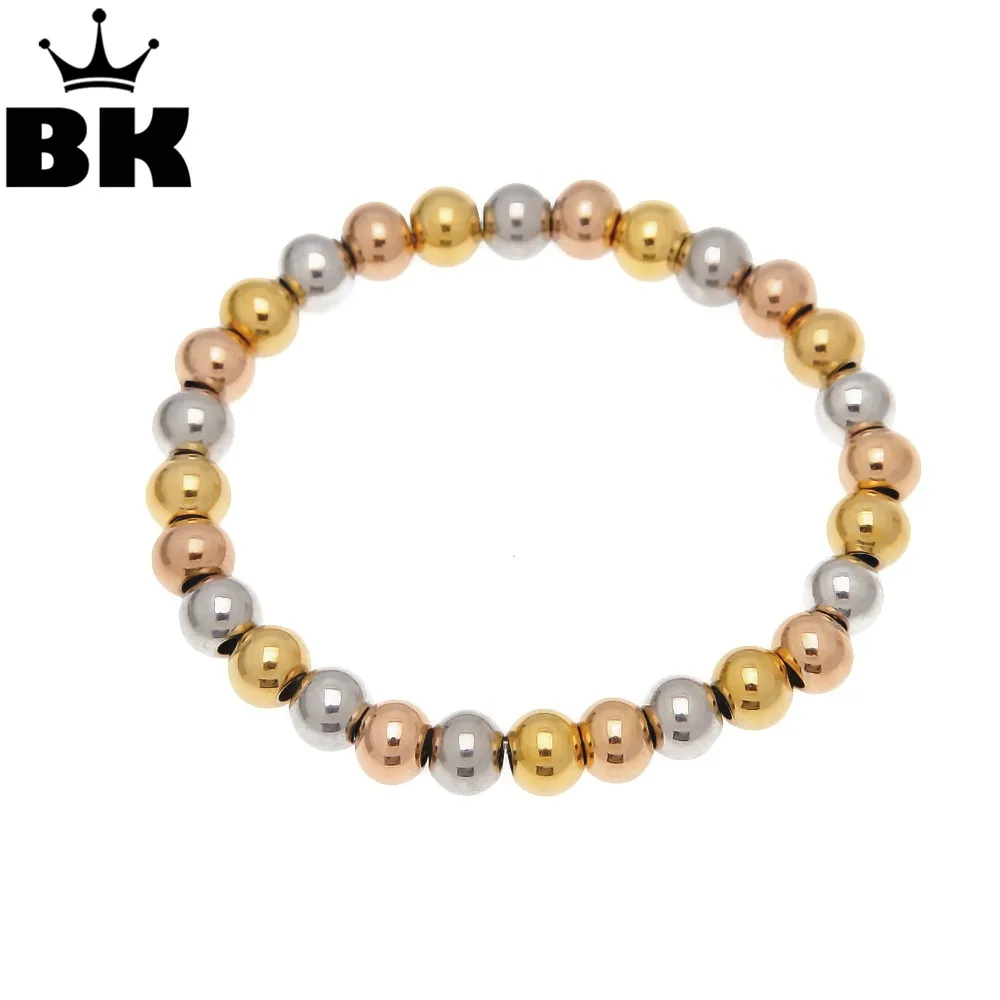 

Gold Color Filled Stainless Steel Ball Beads Bracelets Women Men Love Jewelry Customize 8mm Beaded Strand Bracelets