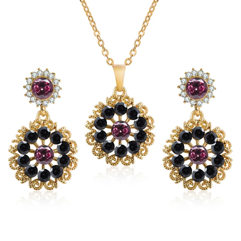 

SHUANGR Wedding Jewelry Sets Colorful Austrian Crystal Stone Drop Earrings Necklace Flowers Bridal Jewelry Sets bijoux femme