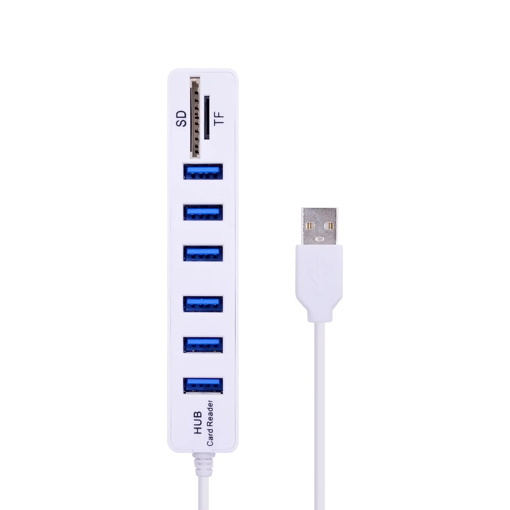 CHIPAL Mini 2 в 1 комбо 3 порта USB 2,0 концентратор 6 портов USB2.0 разветвитель+ кардридер для SD TF Micro SD для ПК компьютера - Цвет: White 6Ports USB2.0