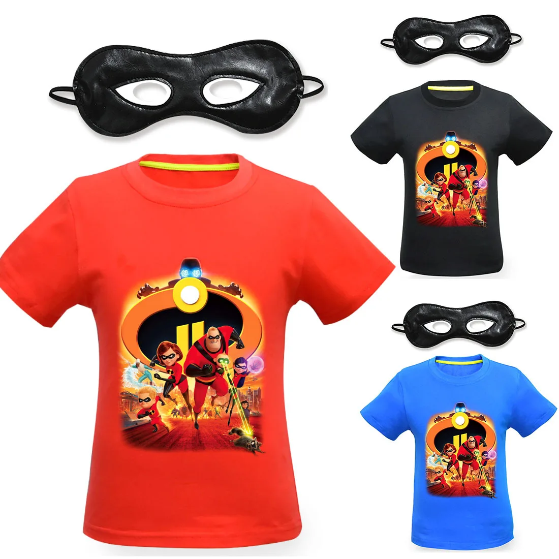 

The Incredibles Baby Girls Clothes Hot Sale T Shirts Boys Clothes Short Sleeve + Eye Mask Child Cosplay Party Cotton T-shirts