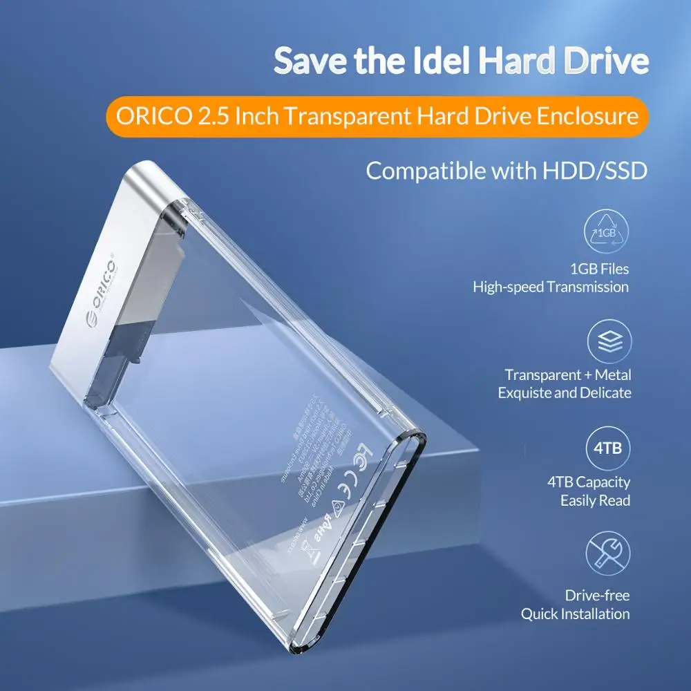 3.5 hdd enclosure ORICO 2.5" HDD Case SATA to USB 3.0 5Gbps 4TB Hard Disk Case Add Metal HDD Enclosure Transparent HDD Housing Support UASP internal hard disk case to make external HDD Box Enclosures