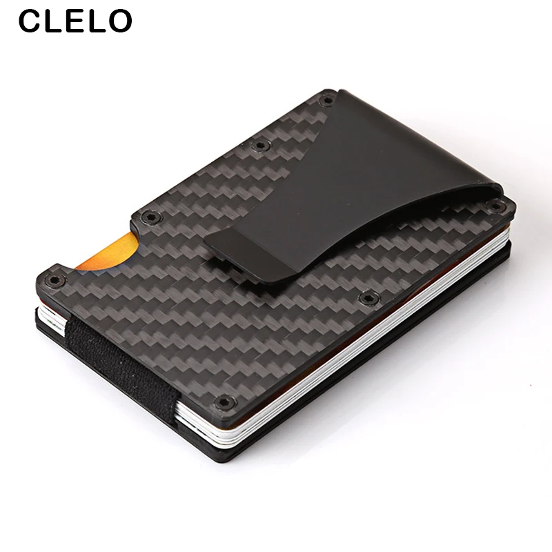 

CLELO Aluminum Credit Card Holder Wallet RFID Blocking Carbon Fiber Metal Mini Automatic Wallets Travel Organizer Case