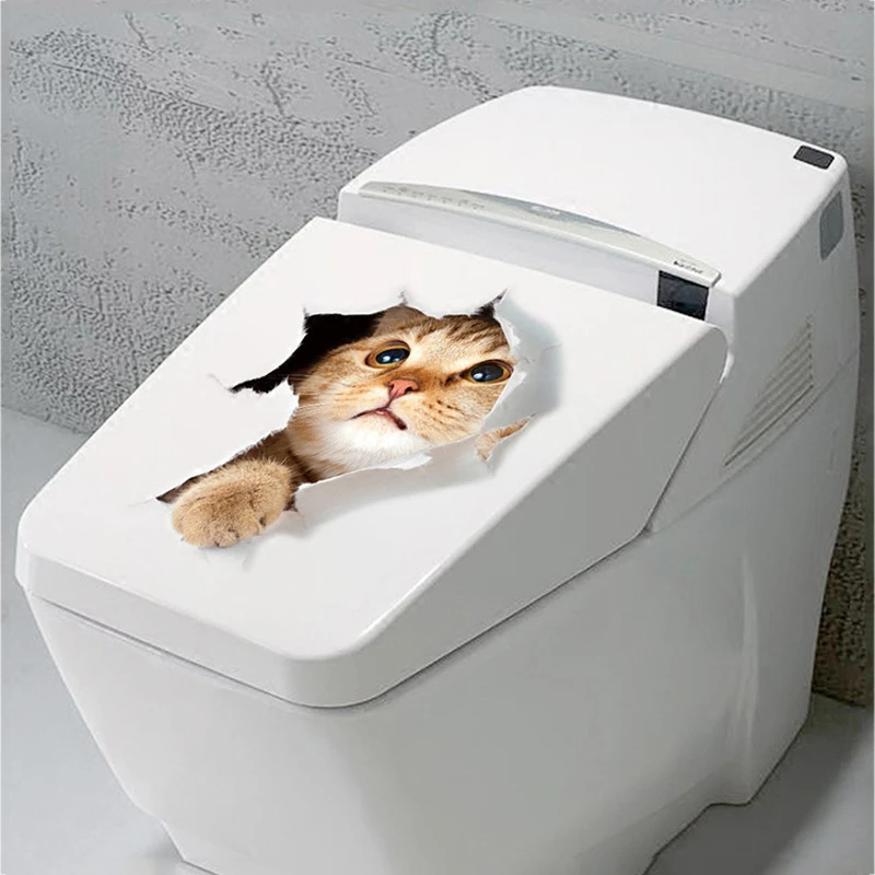 3D ПВХ забавные настенные наклейки для туалета кошки водонепроницаемые детской