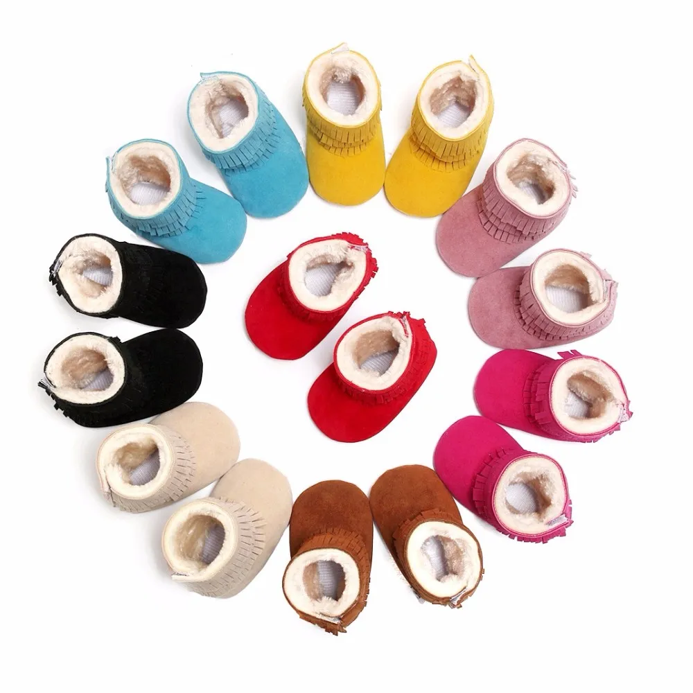 120 пар ботинок для маленьких девочек одноцветные Зимние Мокасины для новорожденных от 0 до 3 лет, Bebe, обувь для первых шагов для мальчиков детская обувь замшевая обувь с меховой бахромой