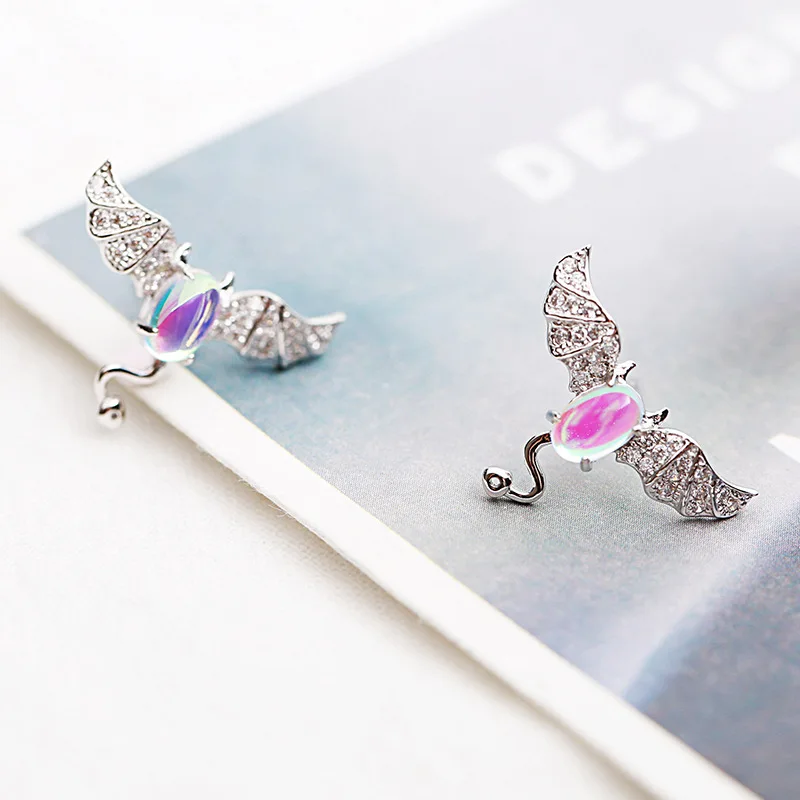 evil bat cz earrings 100% 925 Sterling silver Jewelry fashion Hypoallergenic Stud earrings for women girl gift