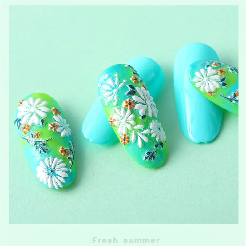 1pc 5D Acrylic Engraved Flower Nail Sticker Embossed Flower Leaves Nail Water Decals DIY Slider Design Nail Art Decoration Tools