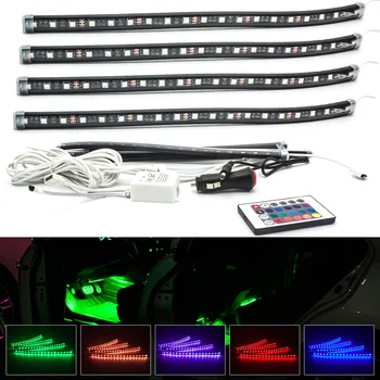 

4X LED Car Interior Lighting RBG Strip Light Car Styling Decorative Atmosphere Lamp Wireless Remote Multi Color Split type Bulb