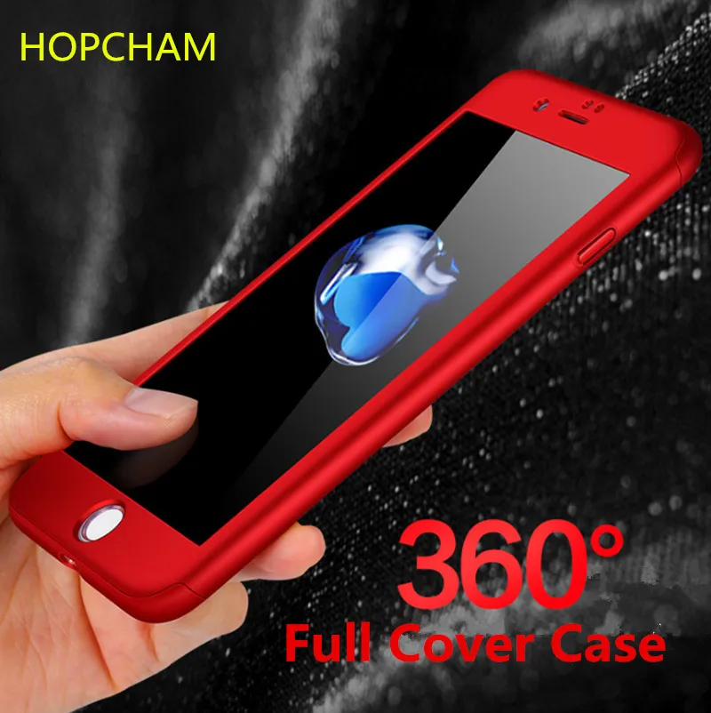 360 градусов полное покрытие красные чехлы для iPhone 6 6s 7 Plus чехол из закаленного