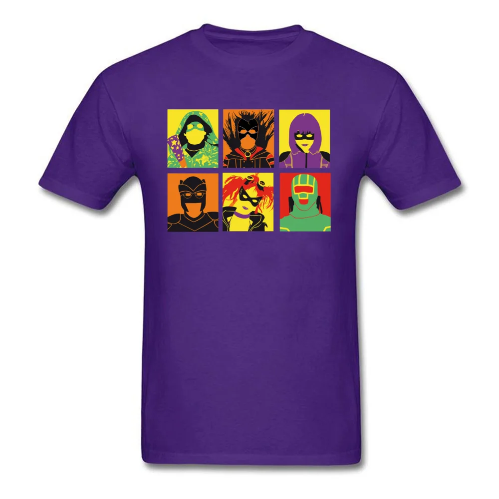 Faddish Kick Ass Pop Art Cool Short Sleeve Tshirts Mother Day O-Neck Pure Cotton T Shirt for Men Tee-Shirts Crazy Kick Ass Pop Art purple