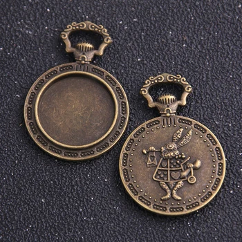 

2pcs Antique Bronze Alloy Cameo Rabbit 28*41mm Fit 20mm dia Round Pendant Blanks Setting Cabochon+Clear Glass Cabochons