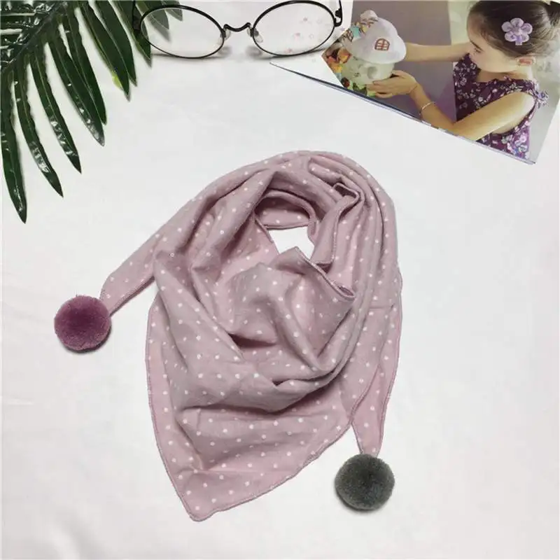 Милый детский шарф в горошек с треугольниками, осенне-зимний теплый хлопковый шарф, шаль ярких цветов для мальчиков и девочек, шарфы с воротником, шейный платок - Цвет: dark pink
