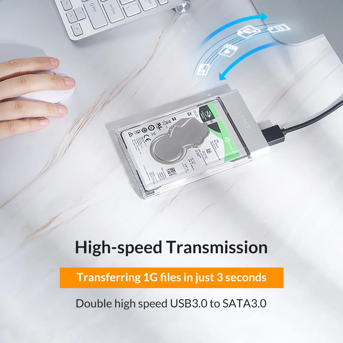 ORICO Transparent HDD Case SATA to USB 3.0 6Gbps 4TB Hard Disk Case Add Metal Support UASP HDD Enclosure Compatible with HDD SSD usb drive enclosure