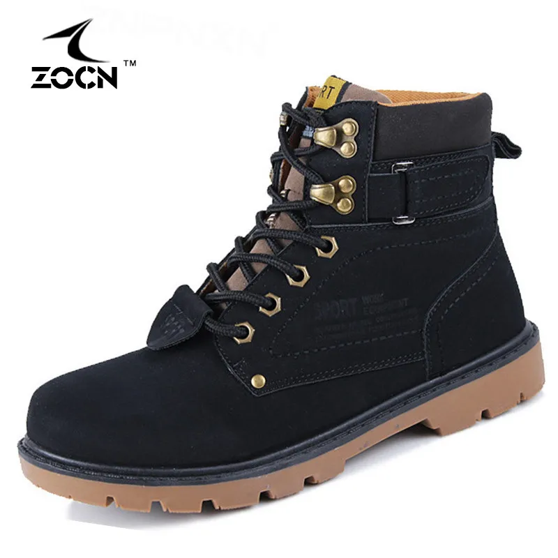 Super Warm Winter Men Boots Artificial Leather Boots Men Winter Shoes Black Work Ankle Fur Boots