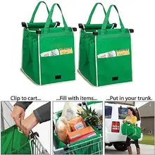 Reusable Large Trolley Clip To Cart Grocery Shopping Bags Portable Green Cloth Bag Foldable Tote Handbags