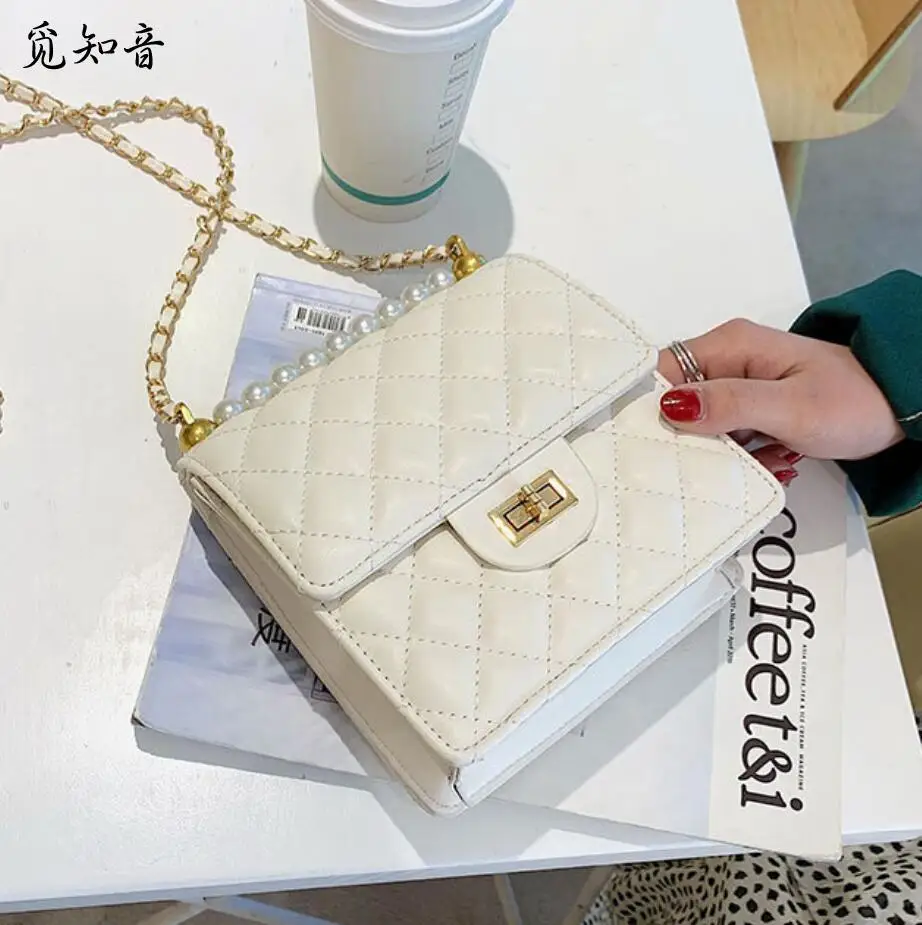 

Luxury Brand Square Bag 2019 Summer New Quality Leather Women's Designer Handbag Lingge Pearl Lock Chain Shoulder Messenger Bags