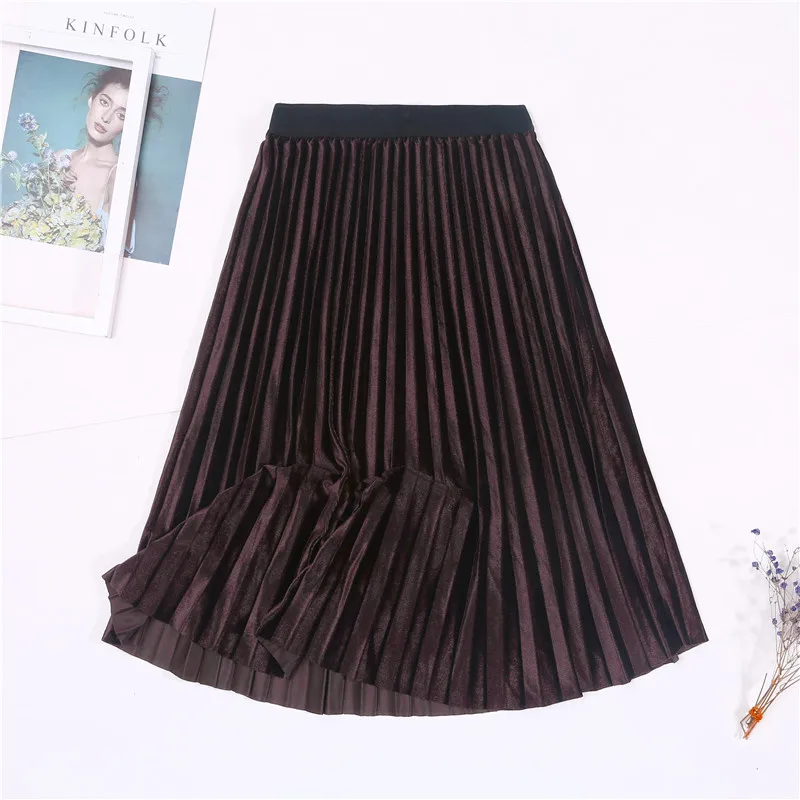 leather skirt Ladies Vintage Autumn Winter Women Velvet Skirt High Waisted Elegant Sexy Skinny Black Pleated Skirts Female Maxi Skirts Womens tartan skirt Skirts