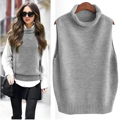 

High neck sleeveless sweater 2019 autumn fall winter jumper sweater women knitted pullovers turtleneck vest sweater