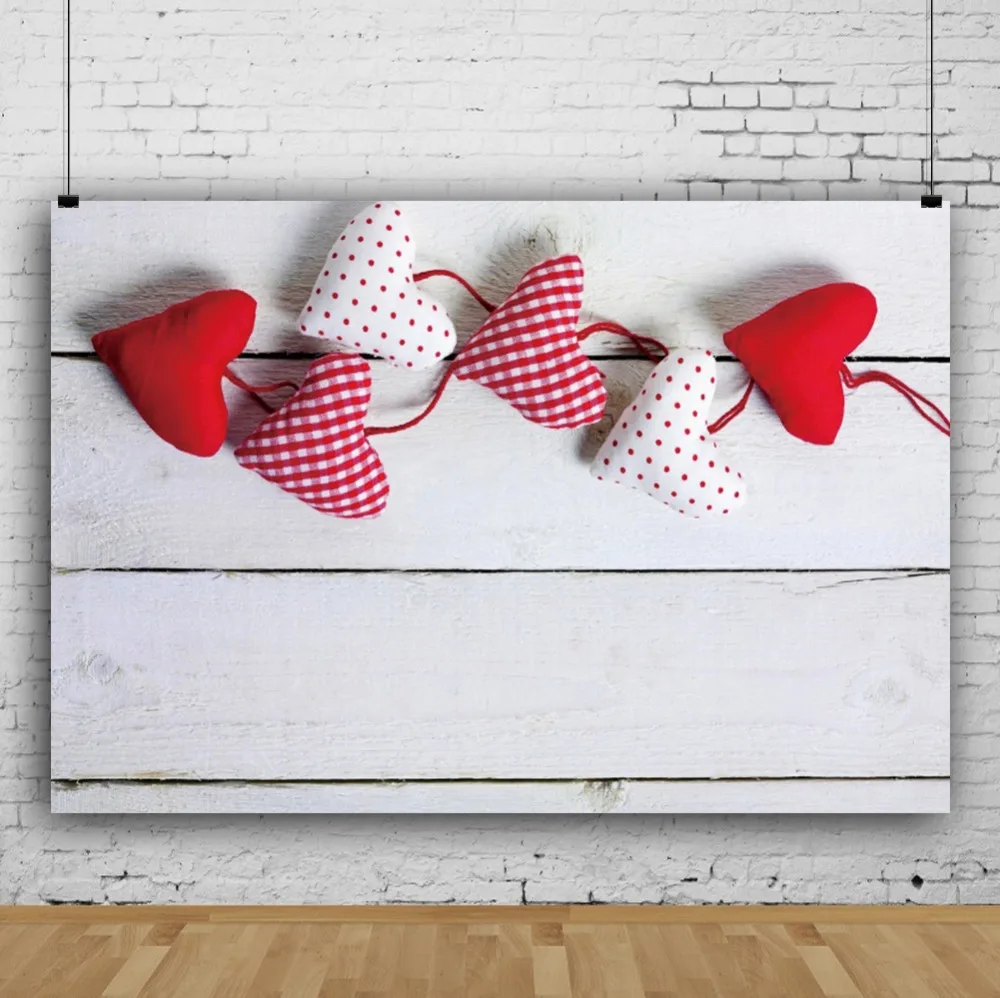 Laeacco ColorPendant Love Hearts Wooden Boards Wall Portrait Scene Photography Background Photographic Backdrop For Photo Studio