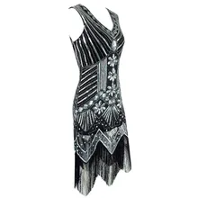 Paillette Sequins Tassel Dress Deep V Neck Vest Dresses Women 1920's Style Flapper Vintage Gatsby Charleston Vestidos Dropship