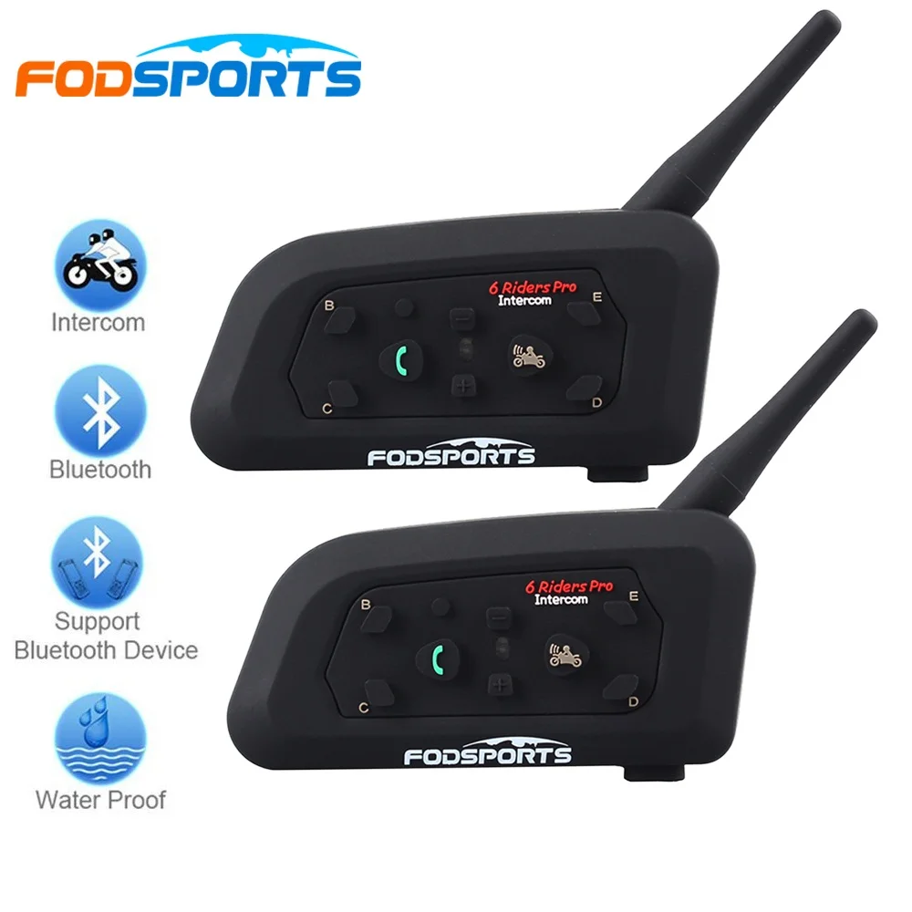 2018 Fodsports 2 pcs V6 Pro Motorcycle Helmet Bluetooth Headset Intercom 6 Riders 1200M Wireless Intercomunicador