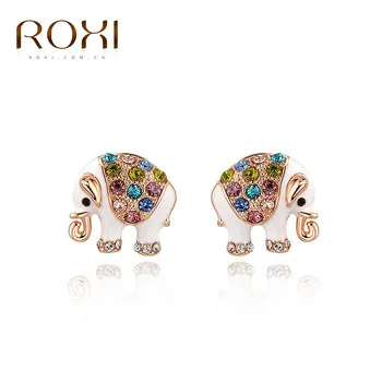 2017 ROXI Stud Earrings Cute Elephant Animal Earrings for Women White/Rose Gold Luxury Wedding Jewelry pendientes mujer moda