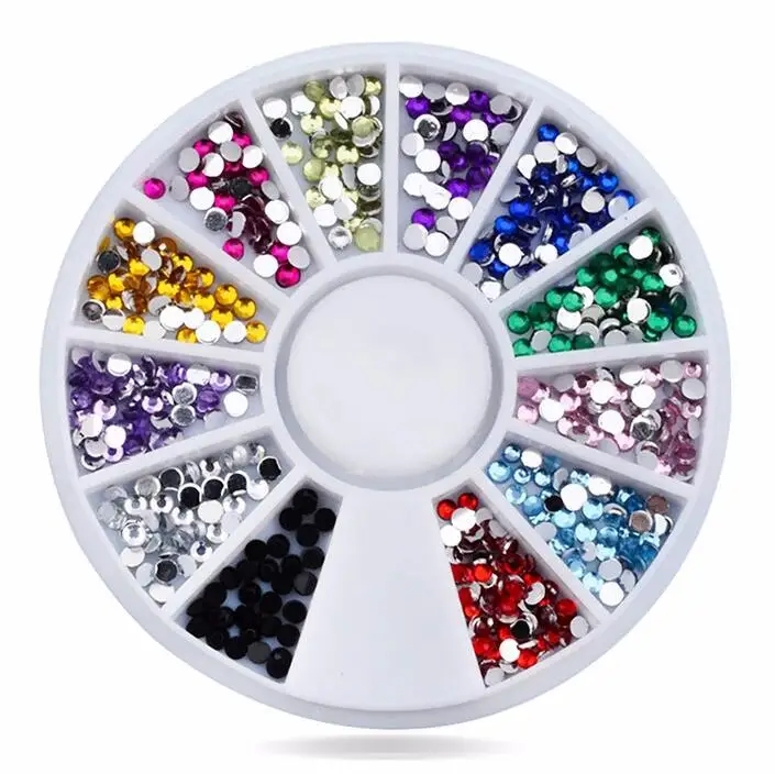 

Nail Rhinestones Decorations,Mix 12colors 1.5mm Glitter Acrylic Flatback Nail Tip Gems Wheel,3d Manicure Tools Nail Art Supplies