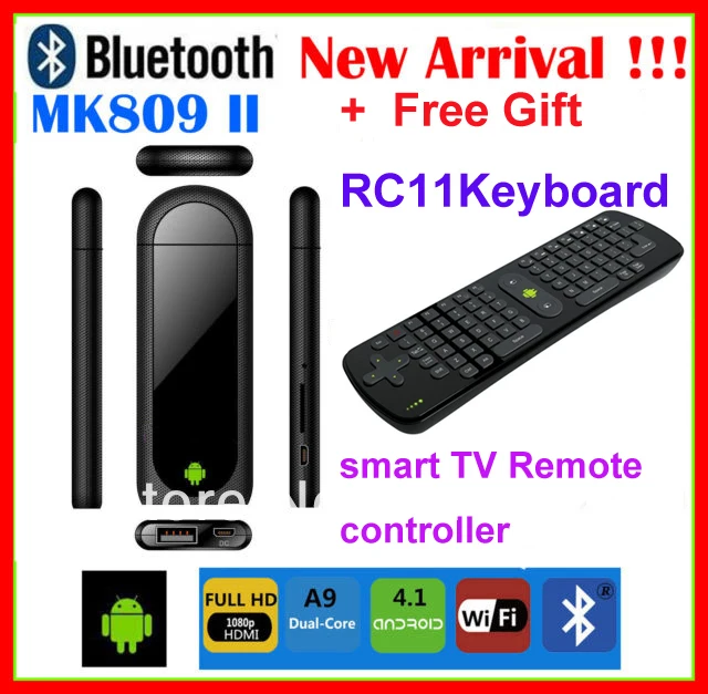 

Wholesale Bluetooth MK809 II Dual Core Mini Android 4.1 PC RK3066 1.6Ghz Cortex A9 1GB / 8G  + Real RC11 fly Air Mouse