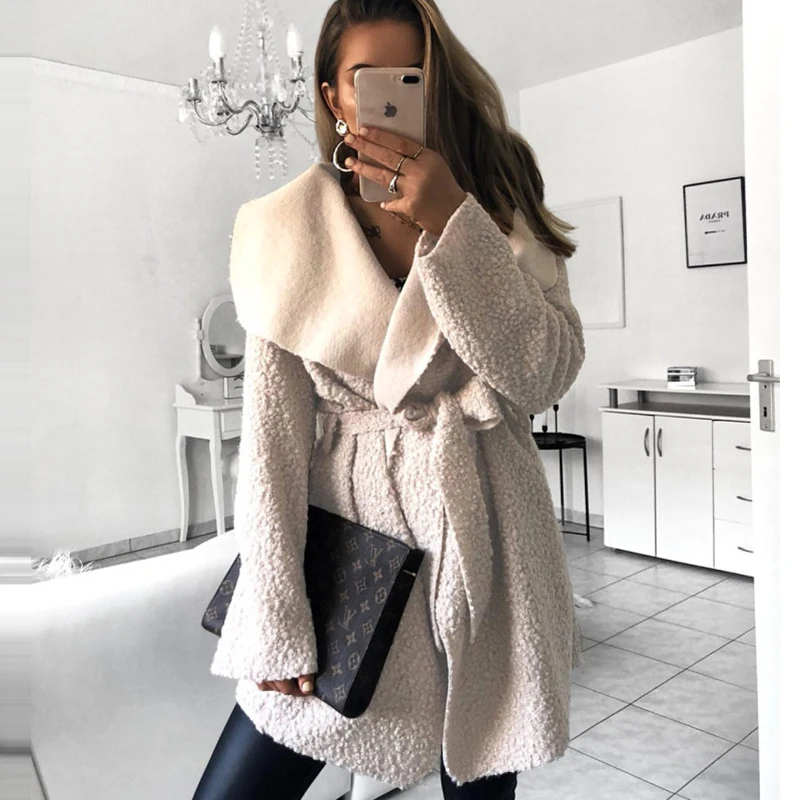 Peacoat Long Coat Women Cashmere Solid Tun Down Sash Ladies Coats Winter Jacket Casual Wool Blend Coat casaco feminino 2018