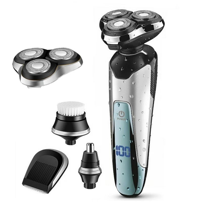 

4in1 Men's washable rotate shaver electric razor for men rechargeable 4D beard face dry or wet shaving machine li-ion battery