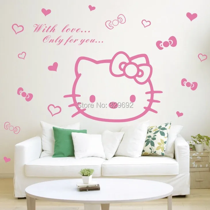 Заказ мультфильм детская комната декоративные наклейки стены спальни Art Hello Kitty Cat наклейки пирсинг tx-024