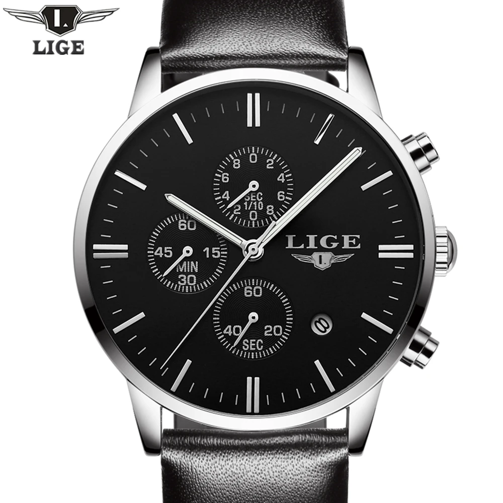

New Fashion Mens Watches Top Brand Luxury LIGE Quartz Watch Men Sport leather Watch Clock Male Date Luminous relogio masculino