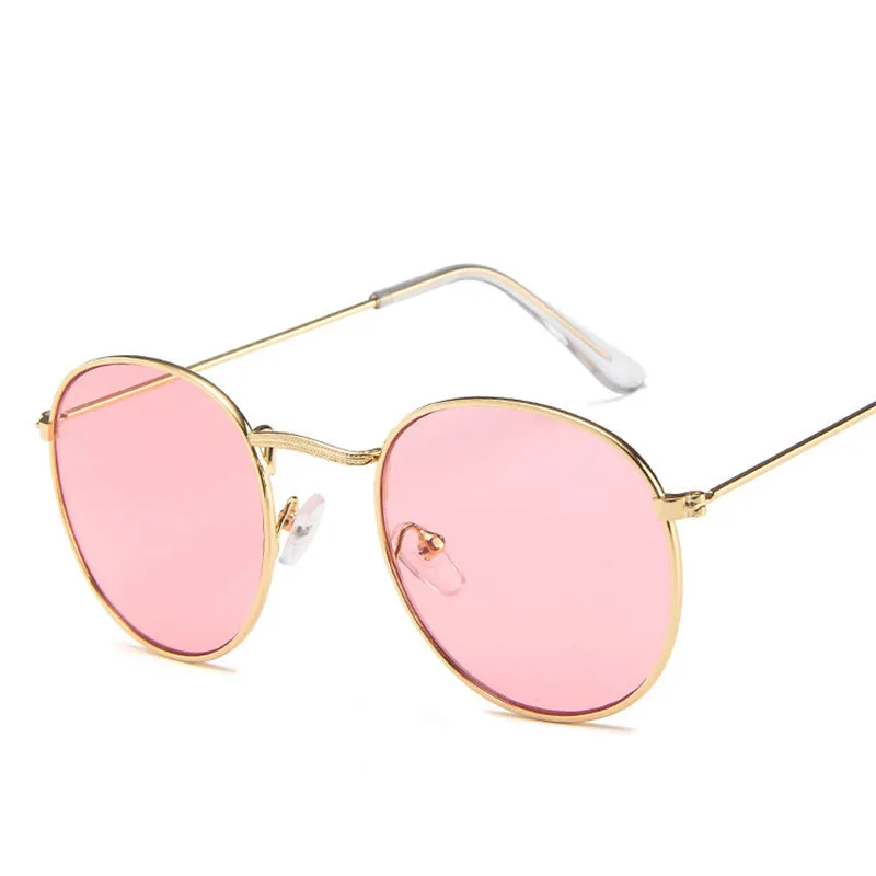 Солнцезащитные очки в золотой металлической оправе, женские зеркальные Круглые Солнцезащитные очки с покрытием, Светоотражающие Ретро солнцезащитные очки, брендовые дизайнерские трендовые очки - Цвет линз: Gold Pink