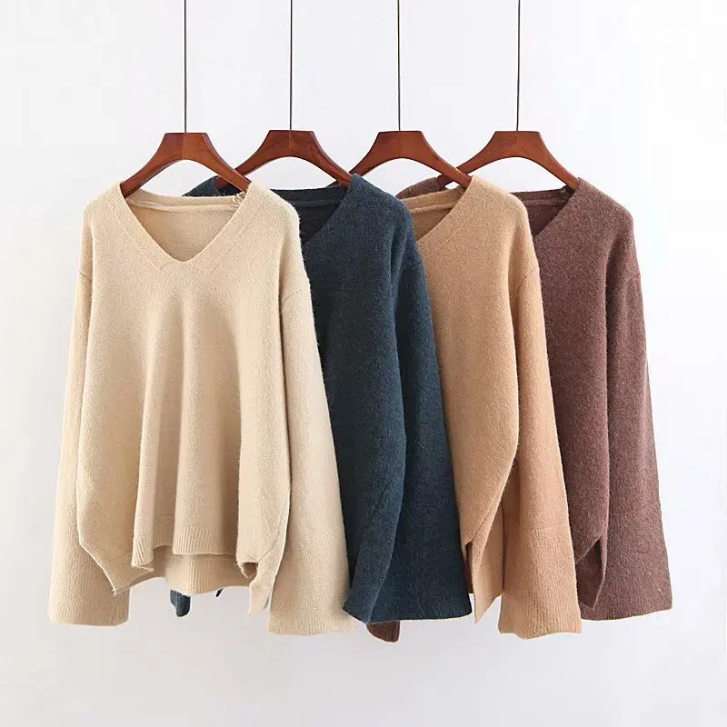 High Quality 2018 Casual Women Cashmere Sweaters Winter Pullovers V Neck Basic Clothes Woman Knitted Sweater Oversized Pullover | Женская