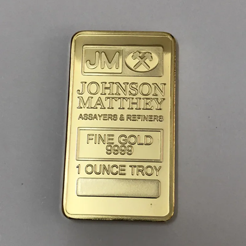 

1 Pcs Johnson Matthey JM bar 1 OZ 24K real gold plated badge 50 x 28 mm souvenir coin