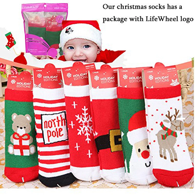 LifeWheel/6 пар, детские Нескользящие теплые зимние махровые носки для мальчиков и девочек 0-3 лет