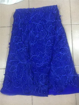 

Blue mesh with big flowers and beads BZL-102920 fashionable tulle embroidery french net lace fabric for party dress