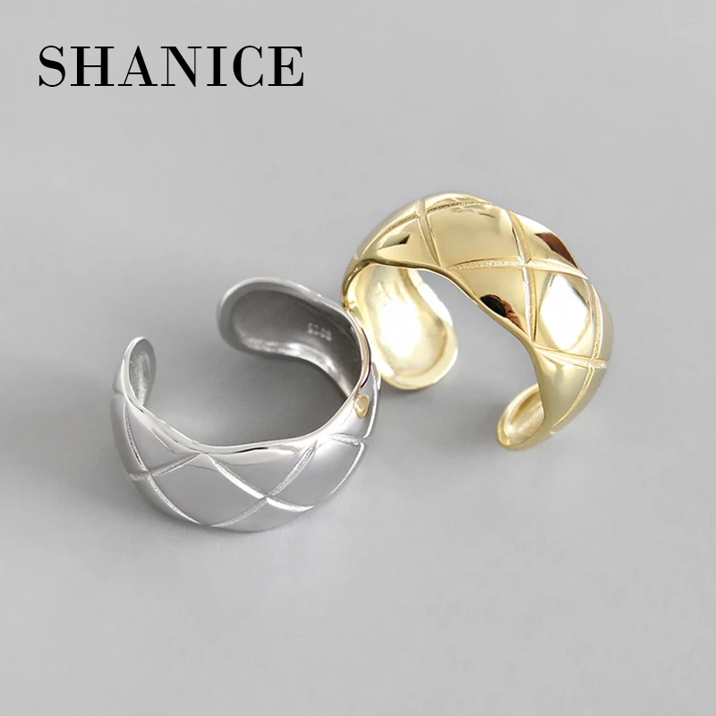 

SHANICE INS 925 Sterling Silver Chic Plaid style Open Ring Women Big Smooth Wide Face Rings for Women Punk Style Bijoux Femme