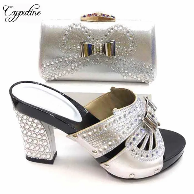 

Sliver Color African New Fashion Shoes And Bags Set 2019 Italian Rhinestone Women Shoes With Bag Set For Evening Party TX-711