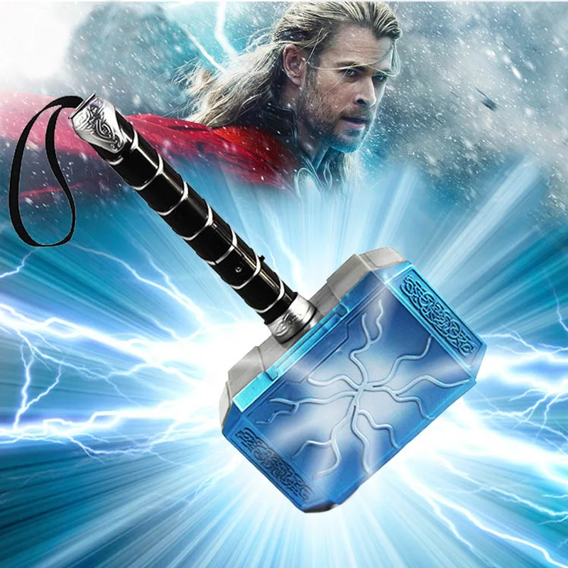 

The Avengers Endgame Thor Hammer Plastic 28cm LED Luminous Voice Thor Axe Halloween Show Weapons Props Kids Gifts Toys