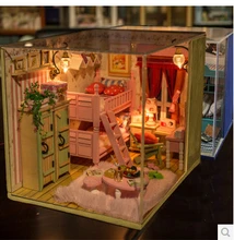 Free Shipping Diy Doll House Minature I and my friends Pink Handmade household model Creative birthday