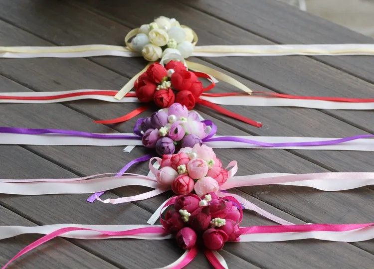 Корейский искусственный цветок свадебные принадлежности невеста, запястье, цветок брошь искусственный шелк ткань Подружка невесты, сестра цветок руки 8 см