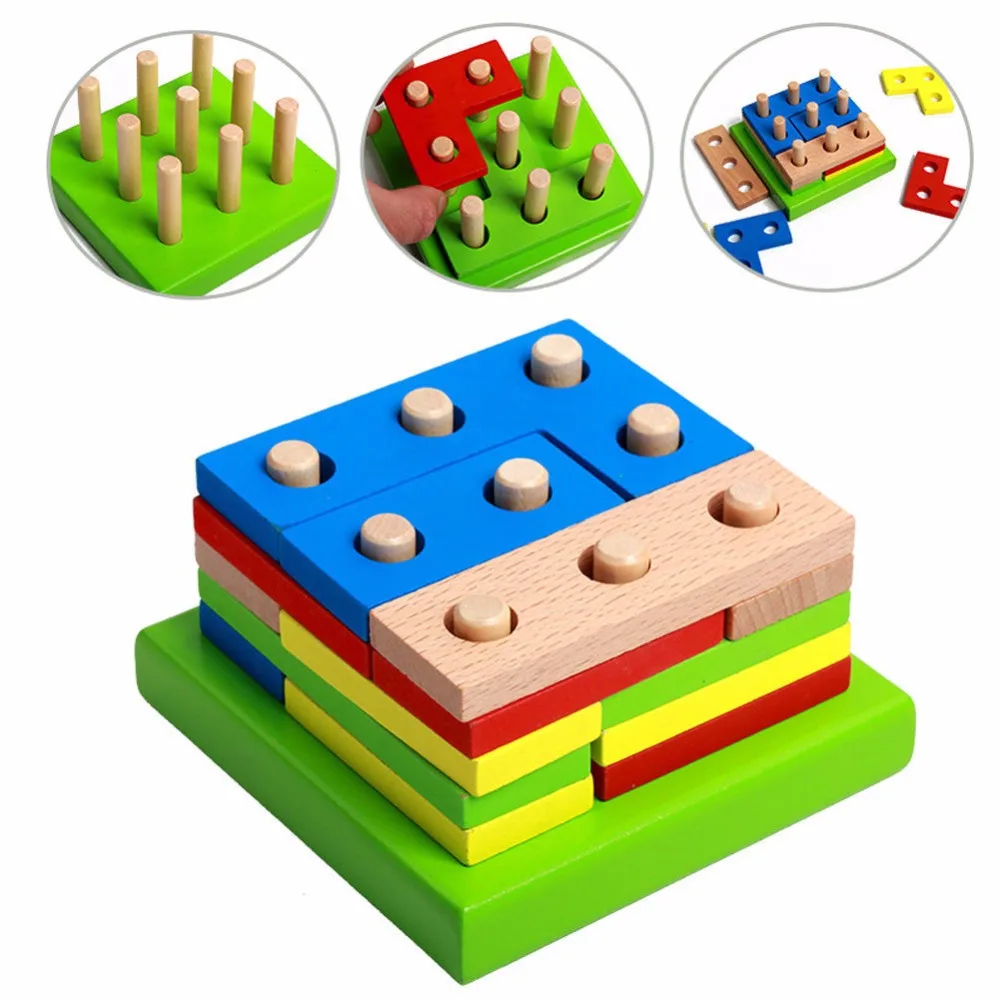 

DIY Kids Baby Wooden Geometry Block Puzzle Montessori Material Early Learning Educational Toy