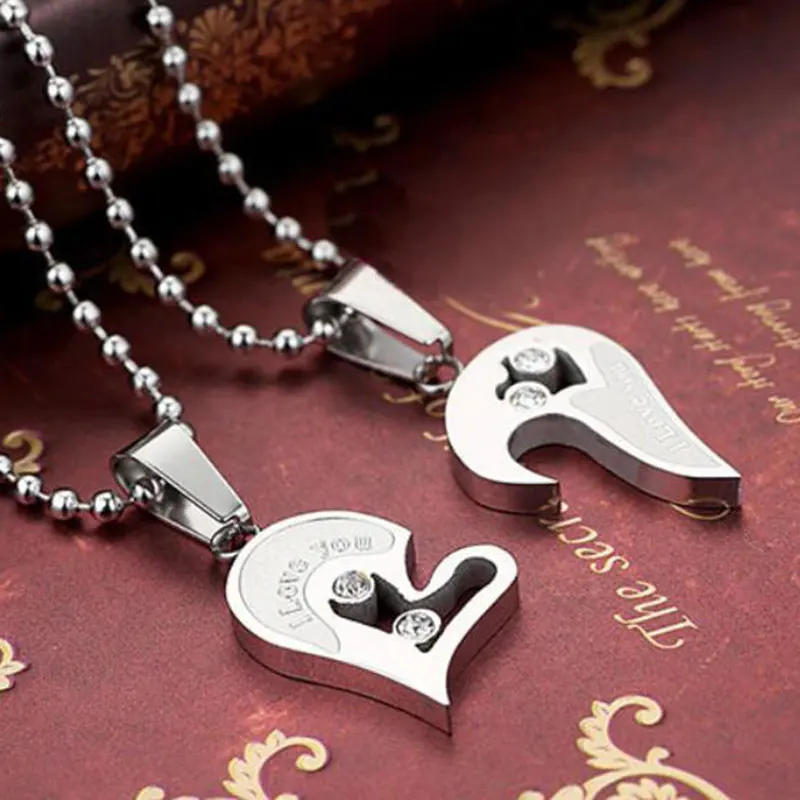 Мужская и женская пара ожерелье сердце любовь сшивание кулон головоломка соответствия две половинки сердце для влюбленных день памяти подарок 2 шт