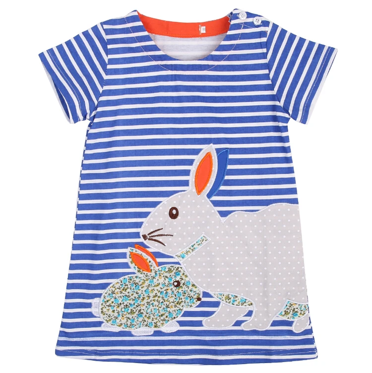 2016 New Lovely Kids Baby Girls Clothes font b Dress b font Summer Bunny Navy White