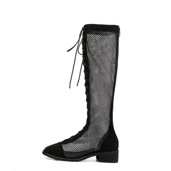 

Lace wire mesh high tube cool boots hollow fashion straps women's shoes large size shoes shoes woman